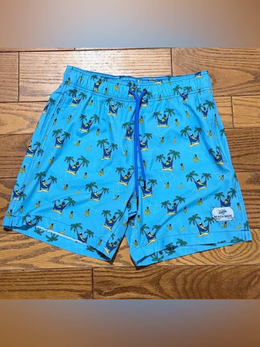 Beach Bros Men Medium Swim Shorts Trunks Pineapple Palm Tree Print Bathing Suit